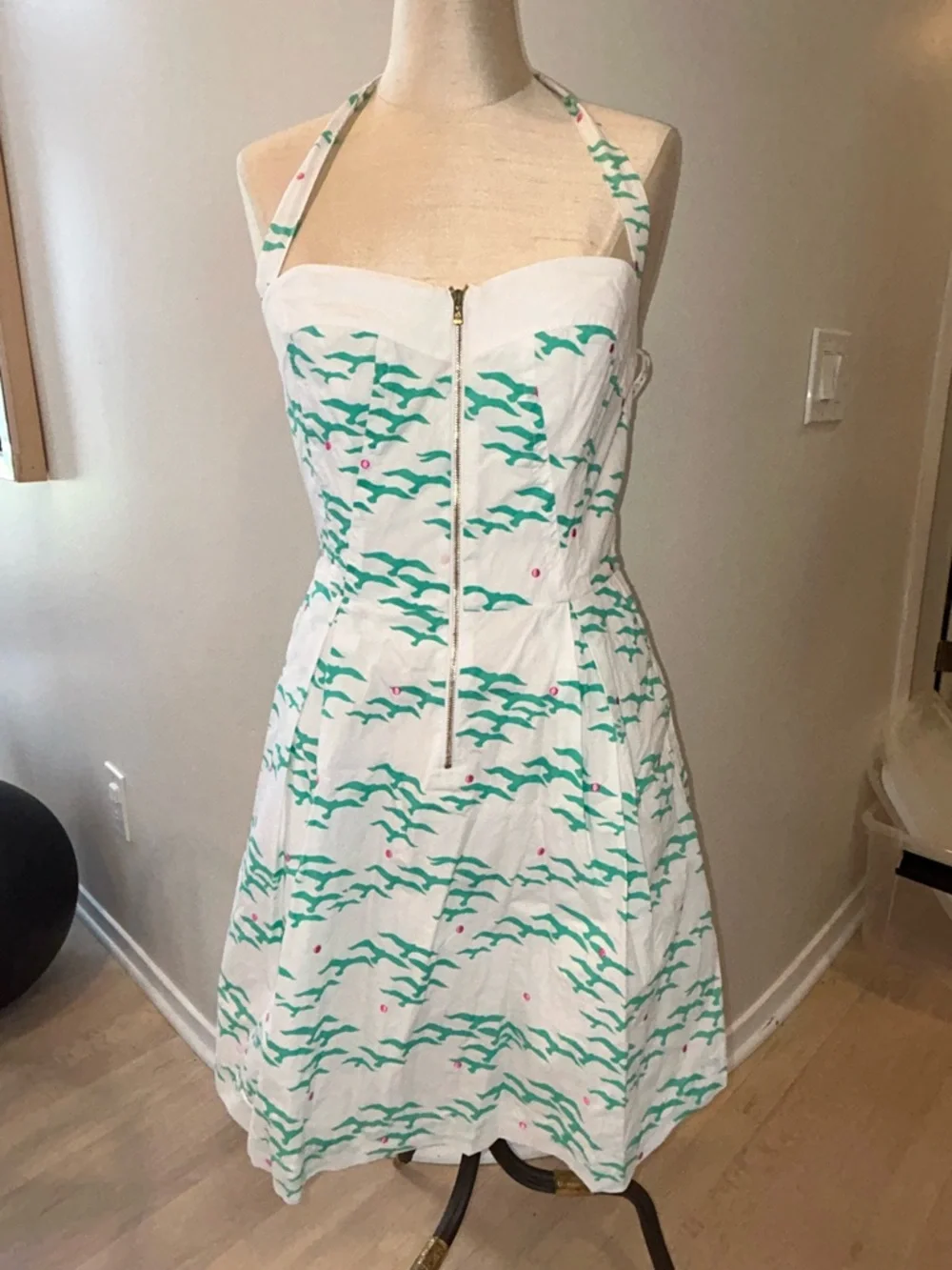 Lily Pulitzer Rockabilly Halter Marissa Flock of seagulls Sundress teal/white - Picture 9 of 14